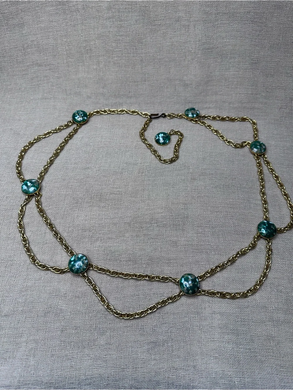 Vintage 60s 70s Confetti Cabochon Chain Belt